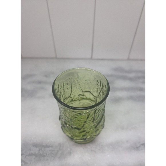 Anchor Hocking Rainflower Avocado Green Glass, Vintage 4" Water Glass, MCM Decor - Picture 5 of 9